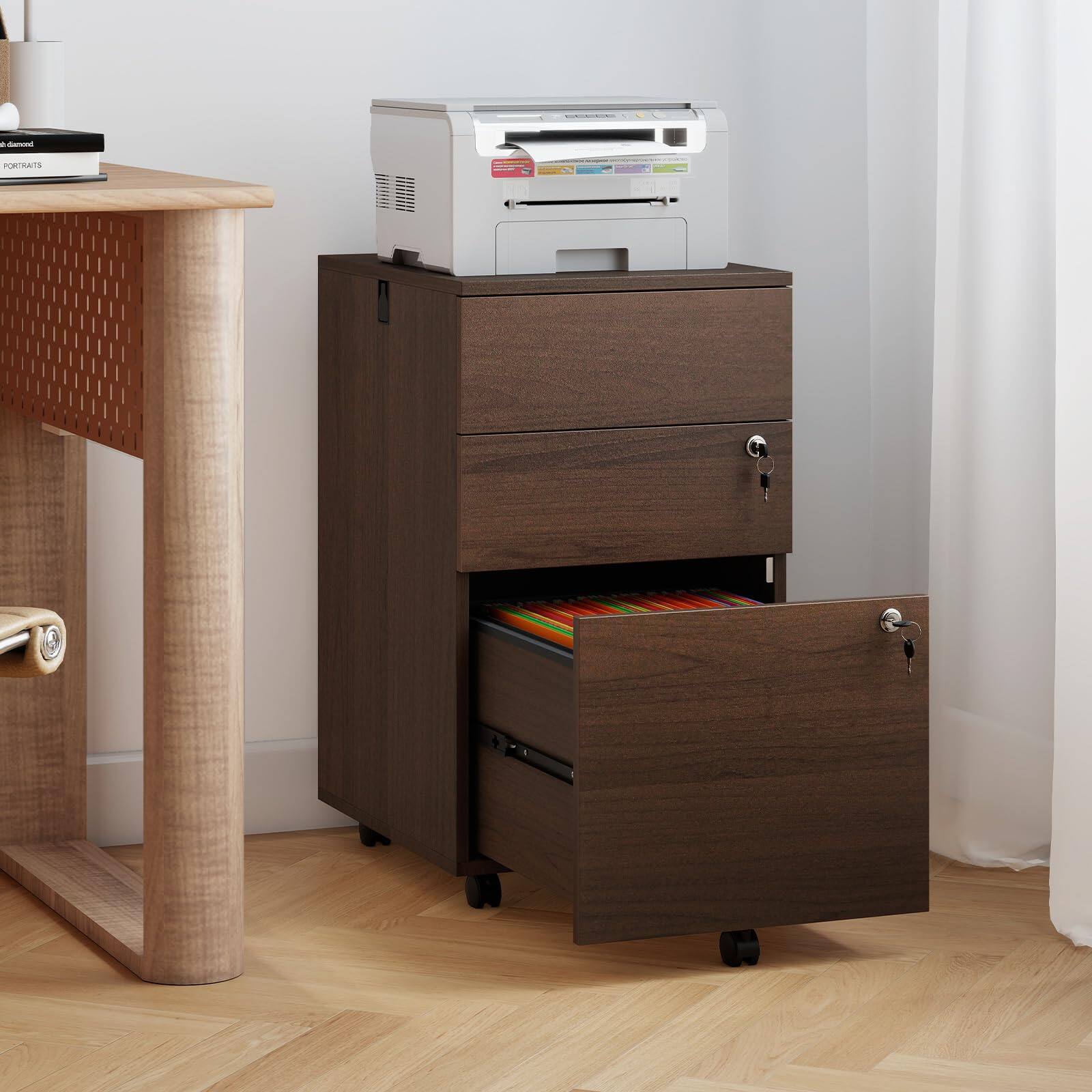 Alt View 7. Ecooso - 3-Drawer Rolling File Cabinet with Lock and 4 Keys, Fits Letter/Legal/A4, Mobile File Organizer.