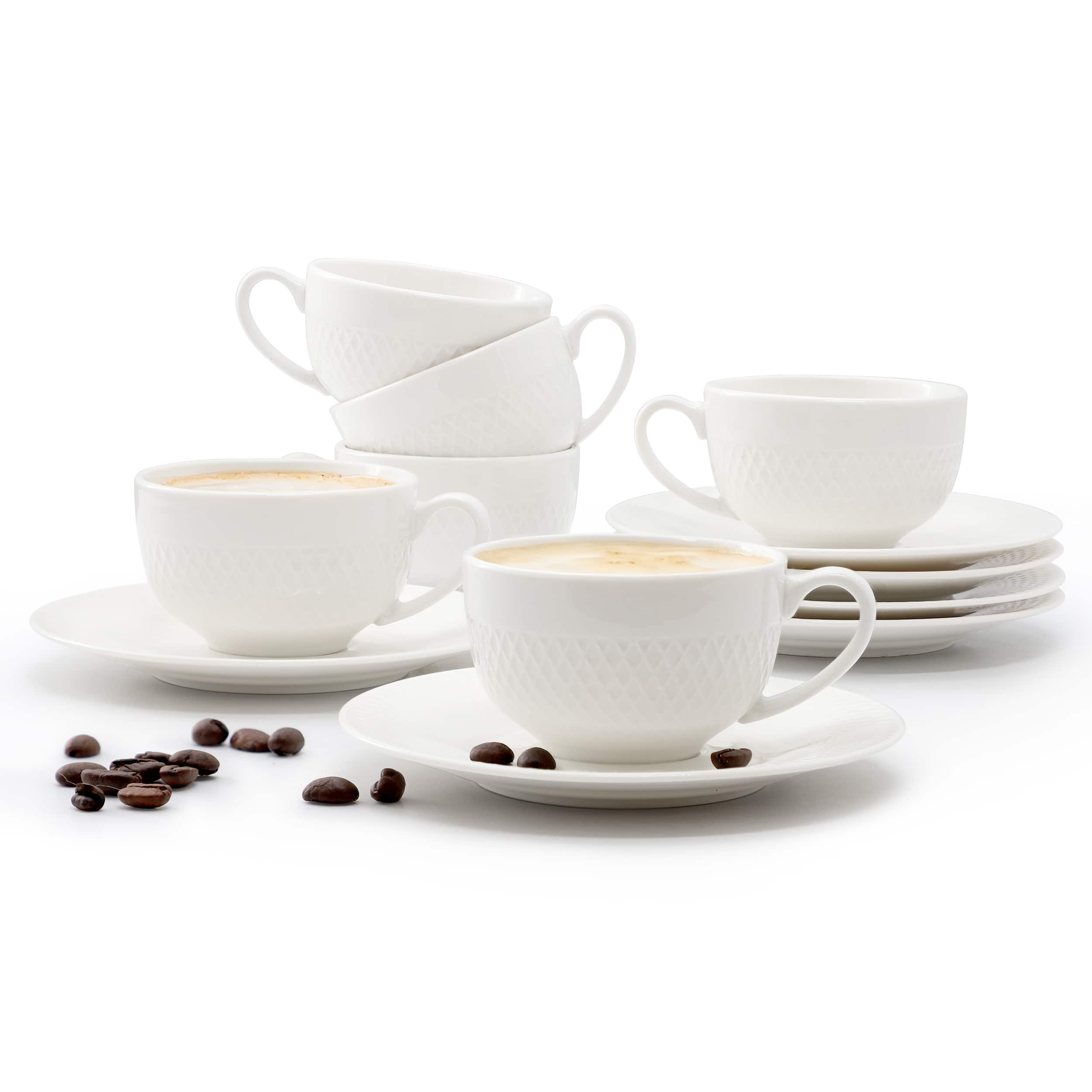 Elama - Luna 12 Piece 3 Ounce Porcelain Espresso Cup Set with Saucers - White