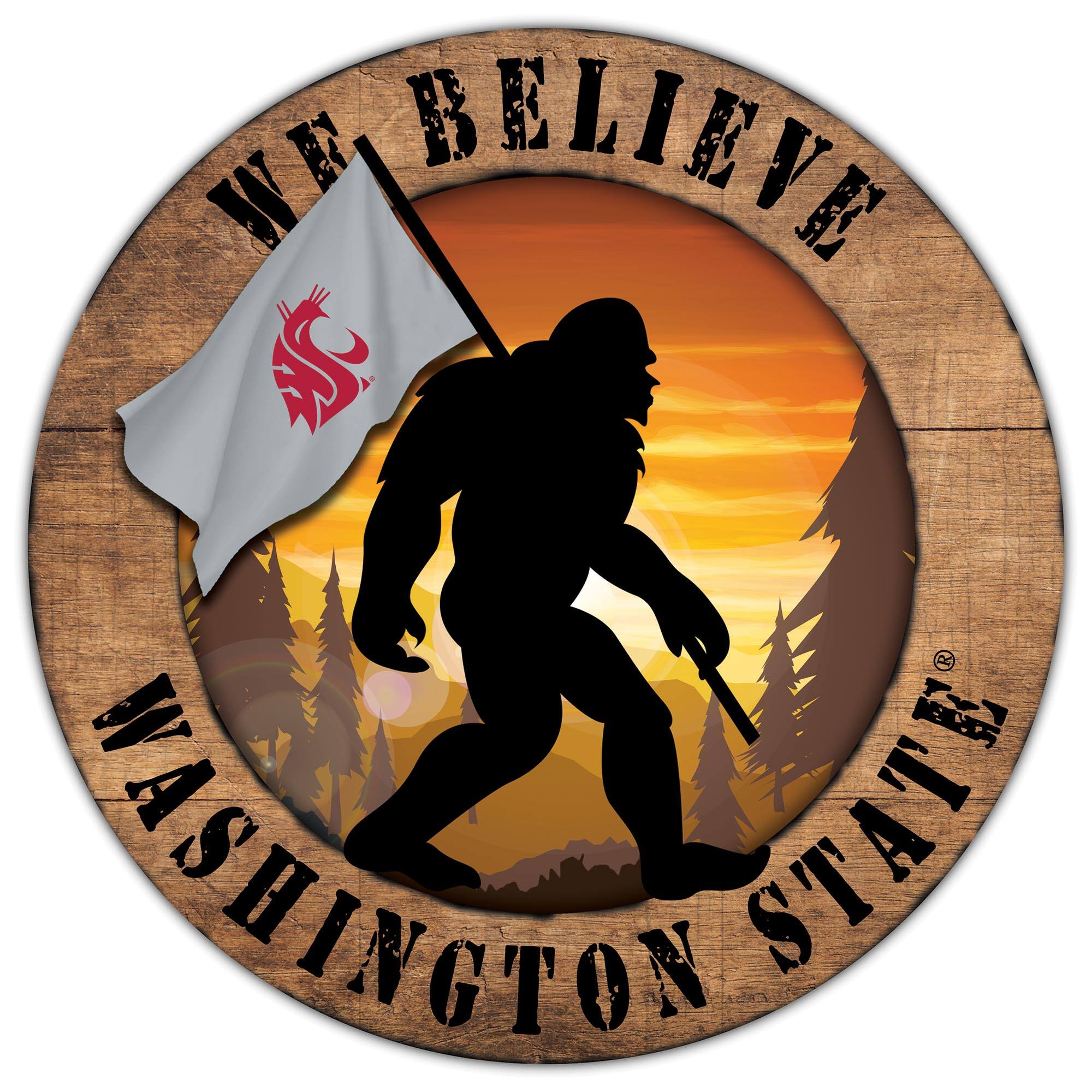 Washington State Cougars 12'' We Believe Bigfoot Circle Sign