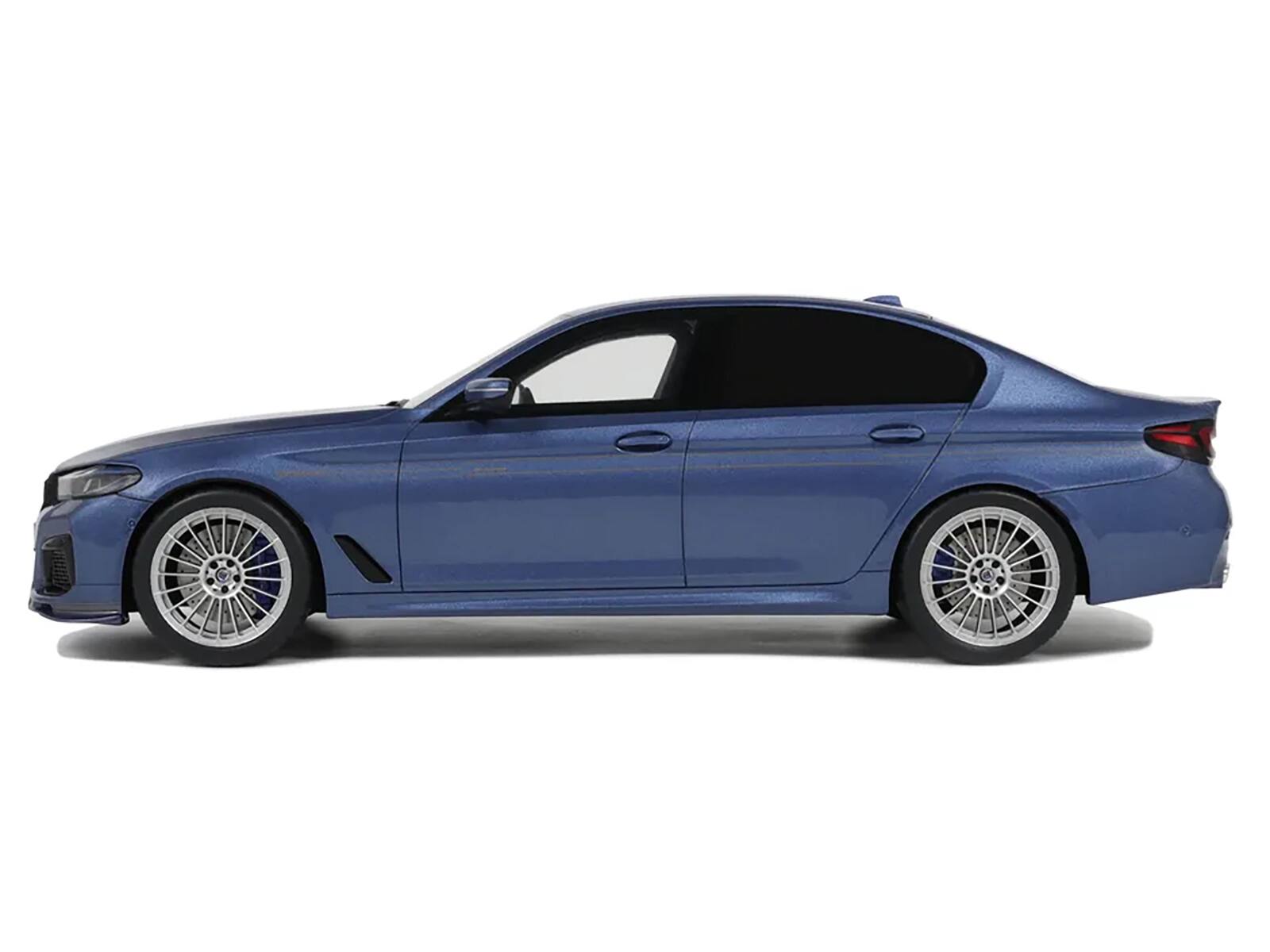Angle. GT Spirit - 2023 BMW Alpina B5 Saloon Blue Metallic 1/18 Model Car by GT Spirit - Blue Metallic.