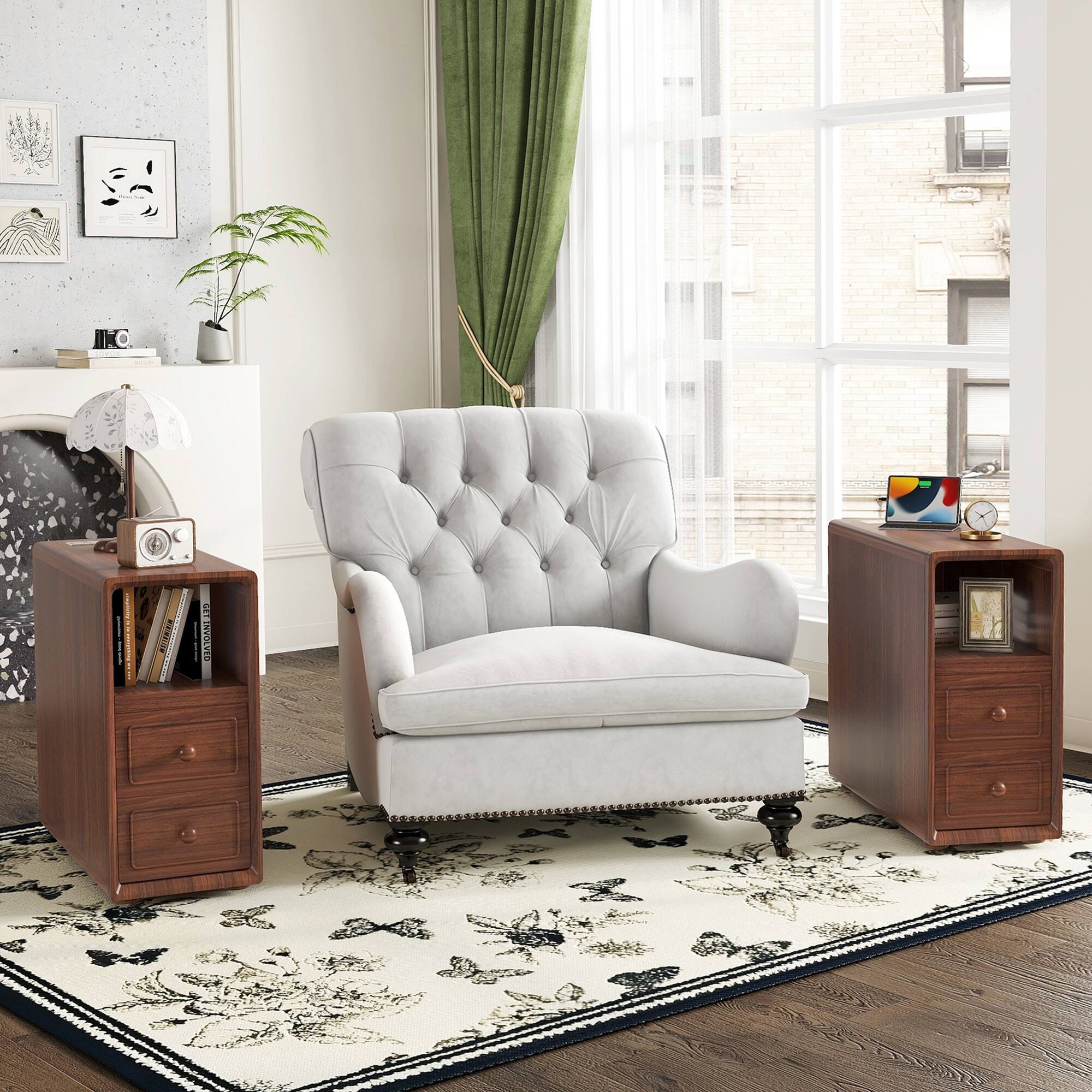 Alt View 6. Spaco - Spaco Nightstand 2 with Drawers and Open Shelves, Corner Table, Tall End Table for Small Spaces, Bedroom - Walnut.