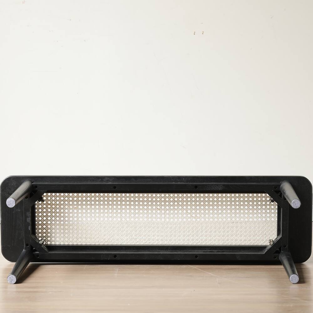 Alt View 2. Ropilly - Ropilly Modern Black Rattan Bench Solid Oak Wood Dining Entryway Seating End of Bed Bedroom Furniture - Black.