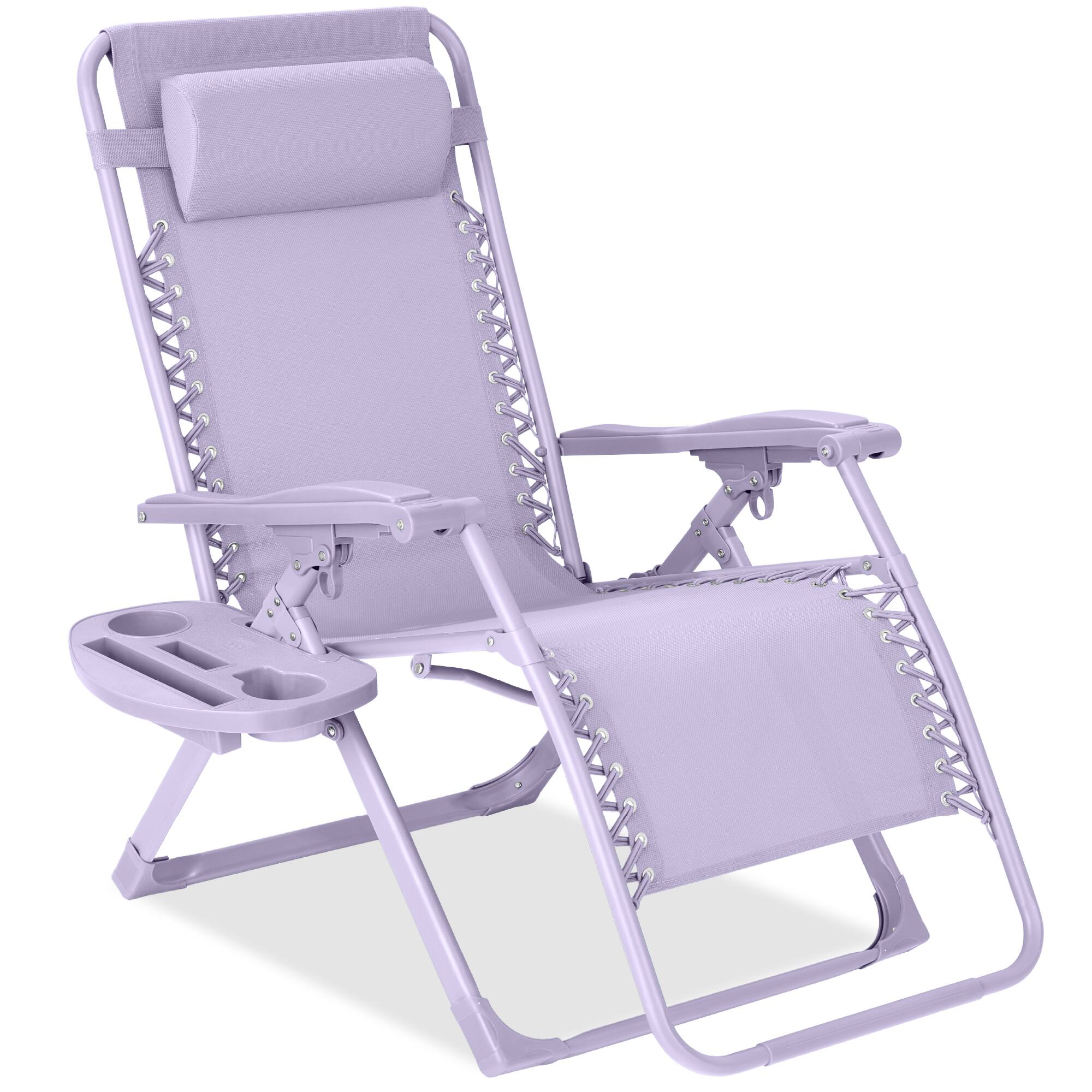 Best Choice Products - Monochromatic Zero Gravity Chair, Folding Patio Recliner w/Side Tray, Headrest - Lavender