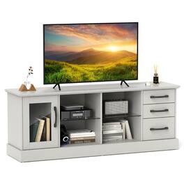 Pefilos - 63 Inches Media Console Table with 3 Drawers and 2 Glass Shelves, Entertainment Center, TV Stand - Gray