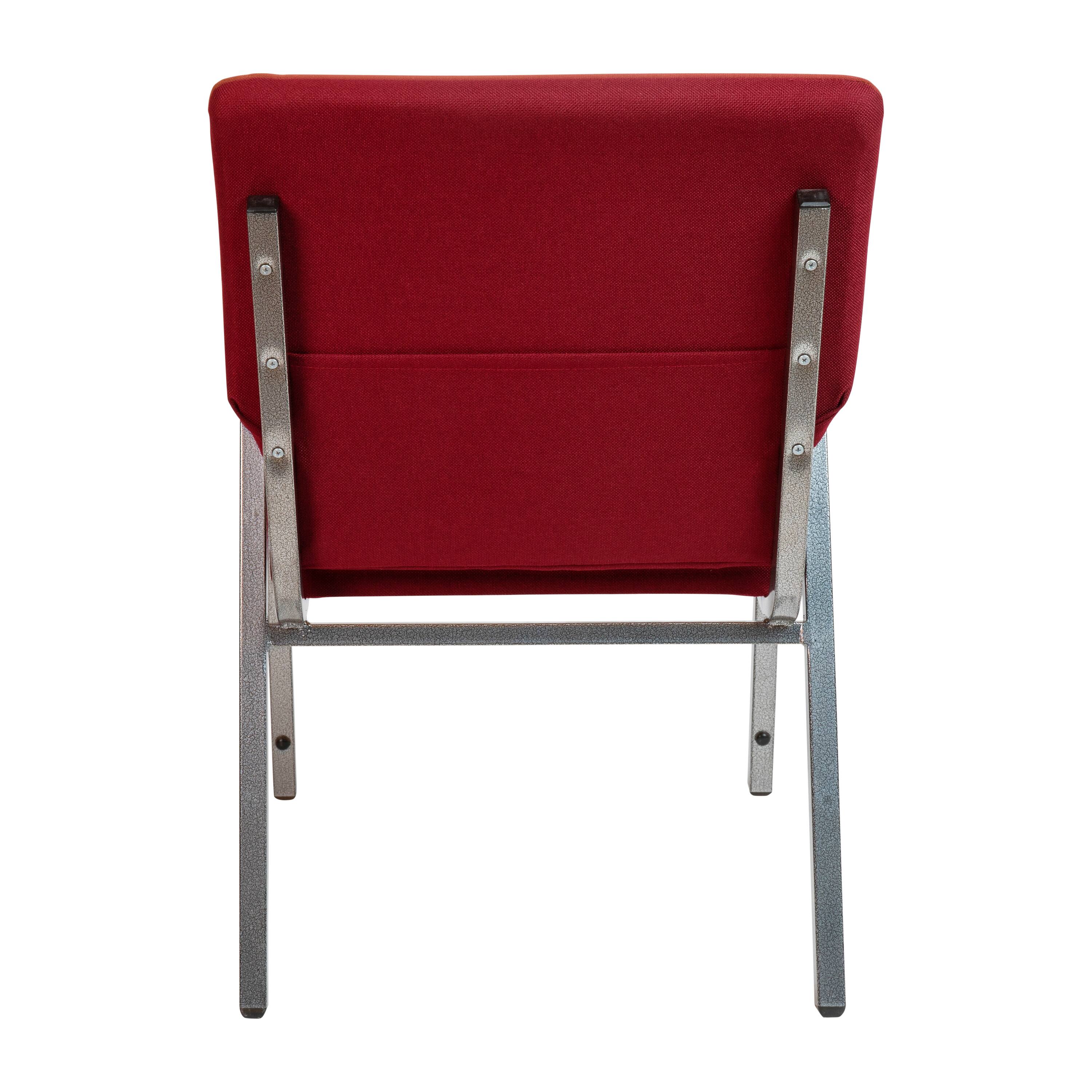 Alt View 5. Emma + Oliver - 21" Stackable Church Chair with Arms - Burgundy Fabric/Silver Vein Frame.