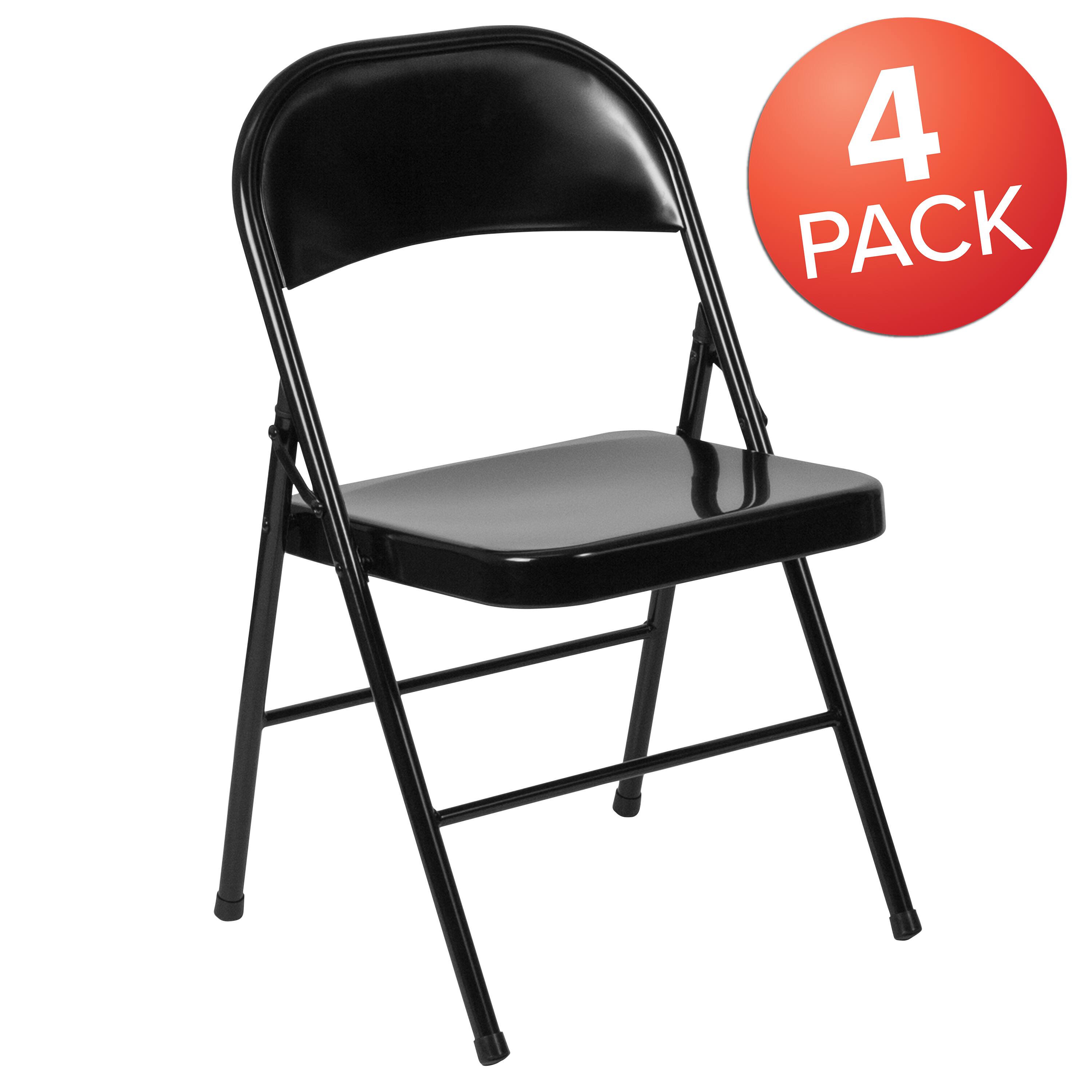 Alt View 1. Emma + Oliver - 4 Pack Double Braced Commercial Party Events Steel Metal Folding Chair - Black.