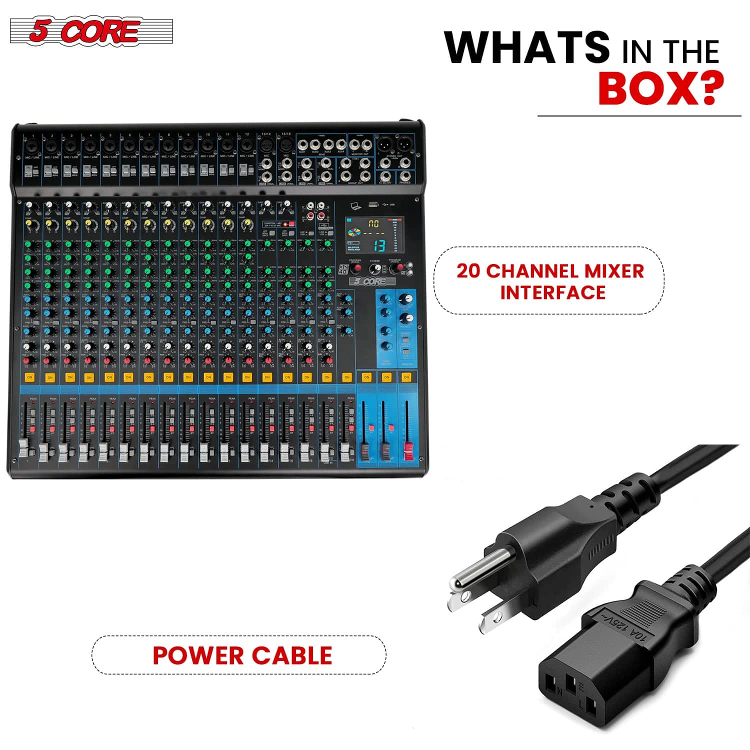 めいページ 5 CORE Audio Mixer 20 Channel DJ Soundboard USB Interface