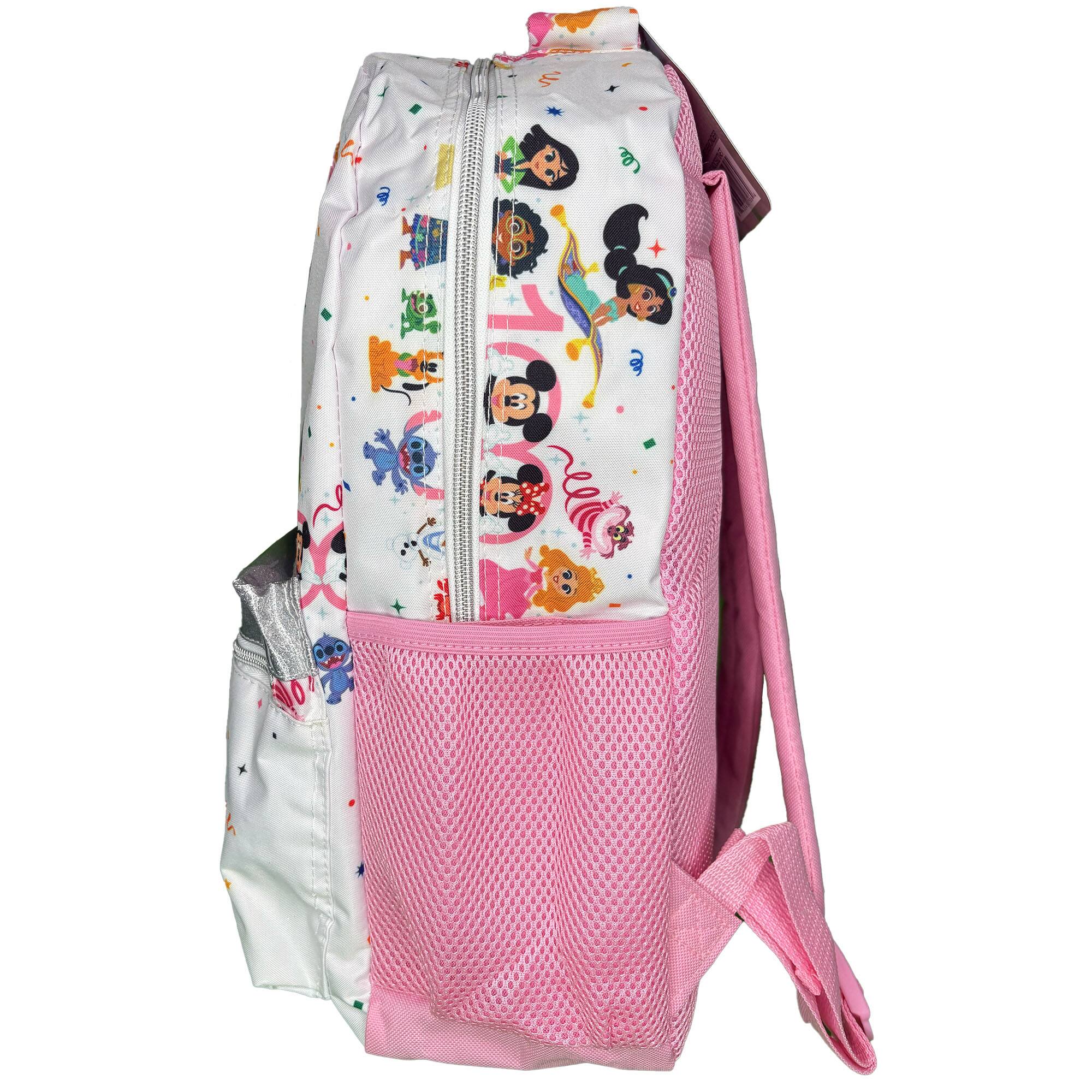 Alt View 1. Disney - Disney 100 Nylon Pink & White Backpack 16" School Bookbag for Girls ages 3+ - Multicolored.