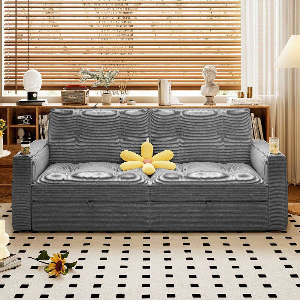 Angle. Kadyn - 2-in-1 Convertible Velvet Sofa Bed for Guests, 600lb Weight Capacity - Gray - Gray.