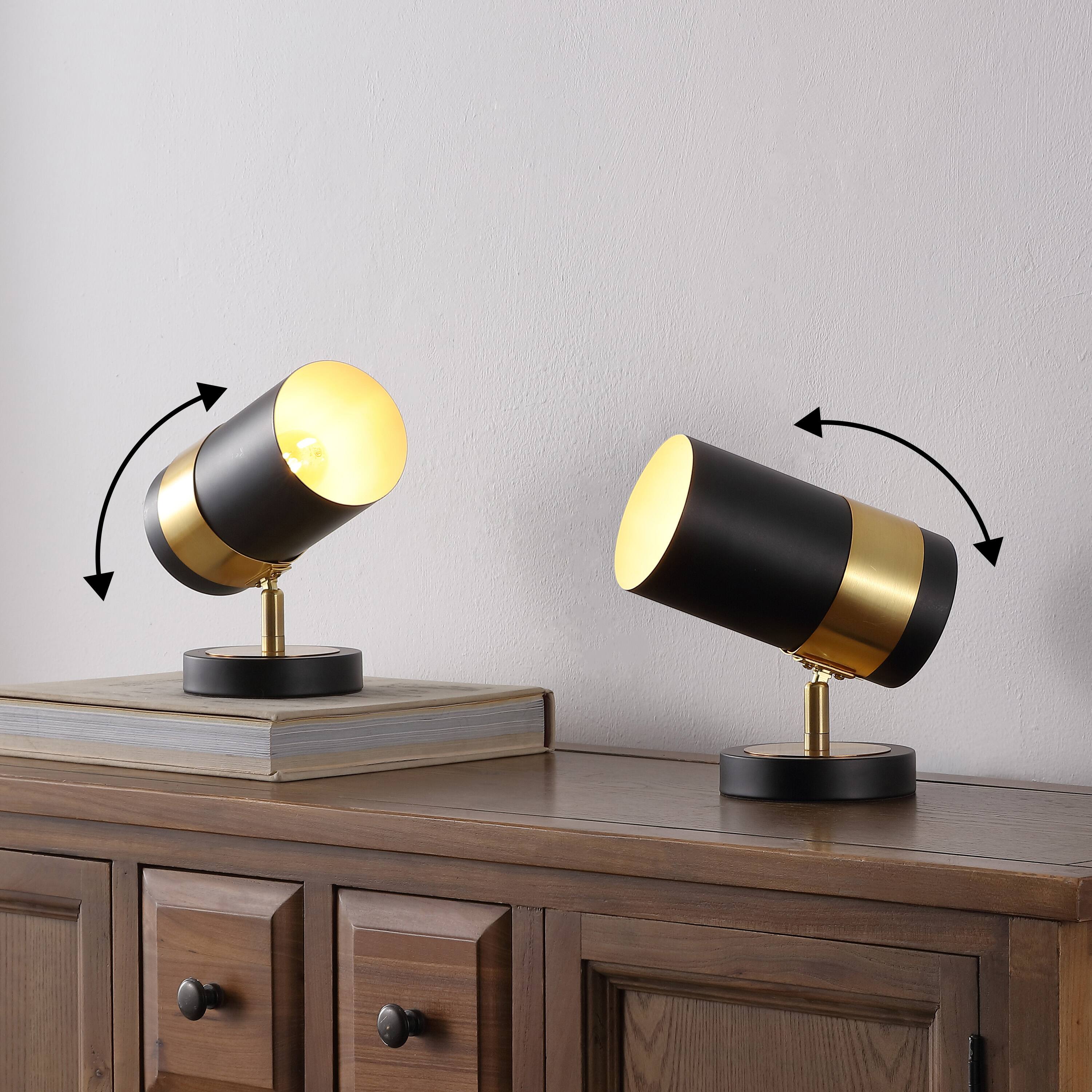 Alt View 1. Jonathan Y - Astra 9.25" Modern Industrial Adjustable Metal LED Floor Uplight Spotlight, Black/Brass Gold (Set of 2) - Black/Brass Gold.