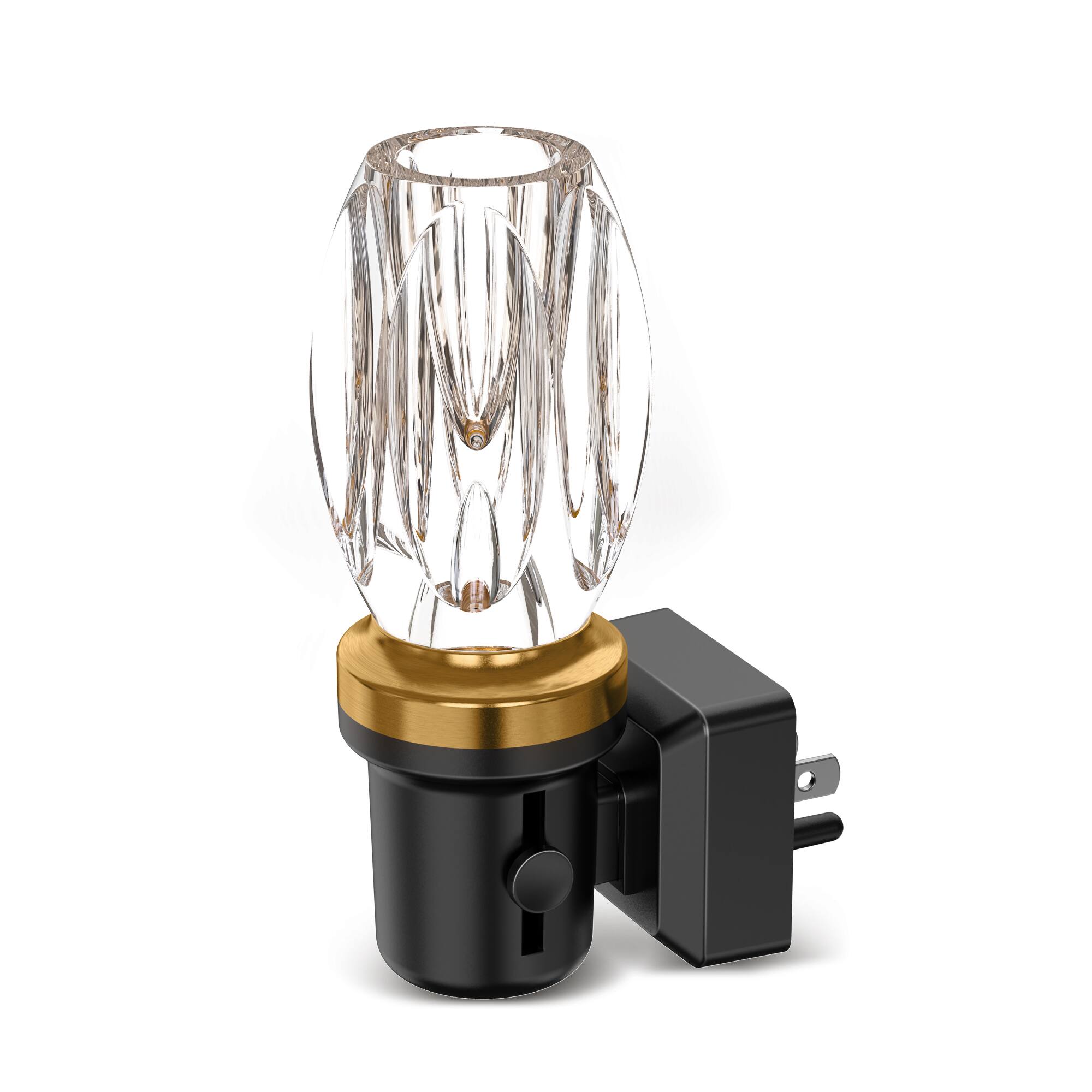 Front. Jandcase - JANDCASE 1W  Plug-in Night Light, 3000K Warm Glow, Hexagonal Crystal Shade with Gold Ring, Top-Light Design, - Black and Gold.