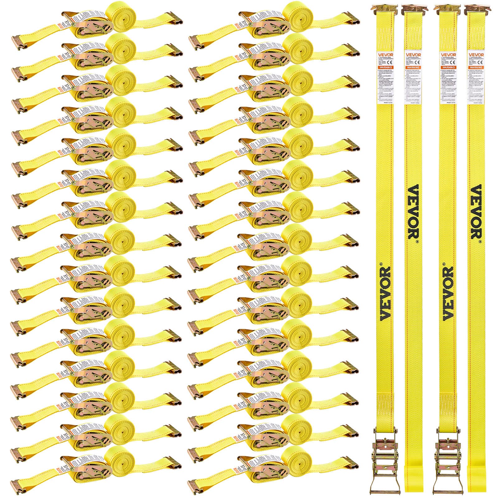 VEVOR - Ratchet Straps, 2 in x 15 ft, 30 Pack E-Track Tie Down Straps, 4400 lbs Break Strength & 1460 lbs Rated Load - Yellow