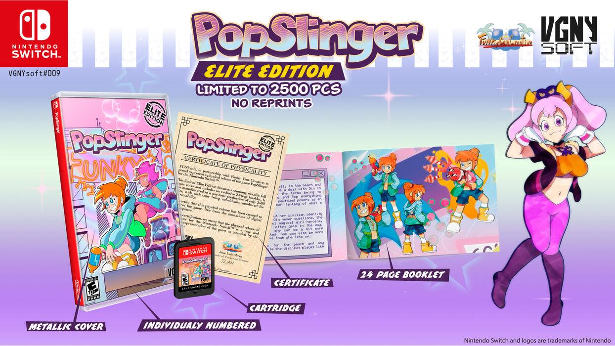 PopStinger  
Elite Edition  
Limited to 2500 PCS  
No Reprints  

VGNY Soft #009  

PopStinger  
Funky  
Nintendo Switch  

Metallic Cover  
Individually Numbered  

Certificate of Authenticity  

24 Page Booklet  

Nintendo Switch and logos are trademarks of Nintendo.