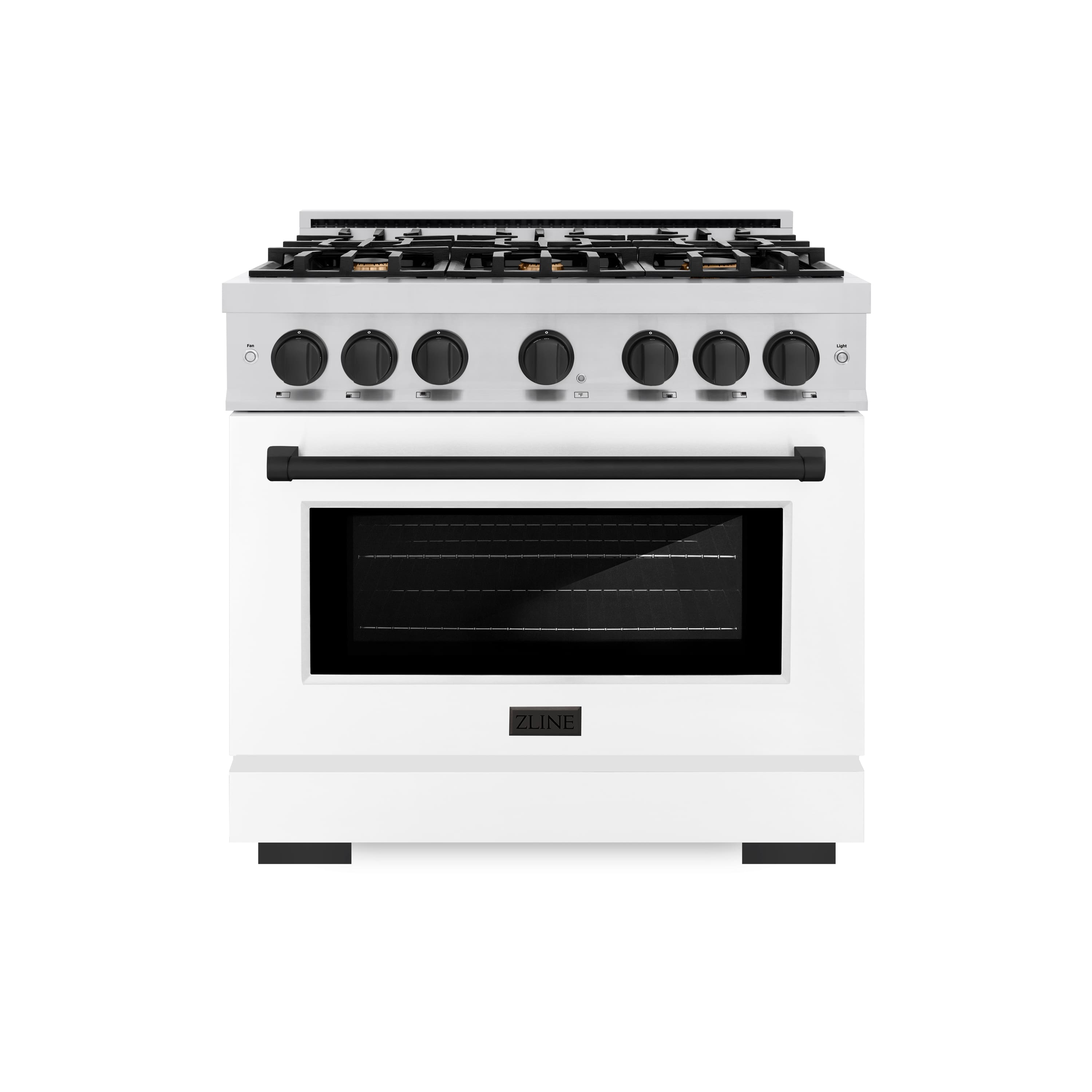 Front. ZLINE - ZLINE Autograph 36" Freestanding Select Gas Range w/ 6 Burners & White Door w/ Black Accents (HGRZ-WM-36-MB) - Stainless Steel.