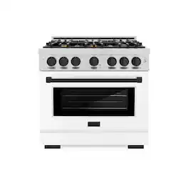 ZLINE - Autograph 36" Freestanding Select Gas Range w/ 6 Burners & White Door w/ Black Accents (HGRZ-WM-36-MB) - Stainless Steel