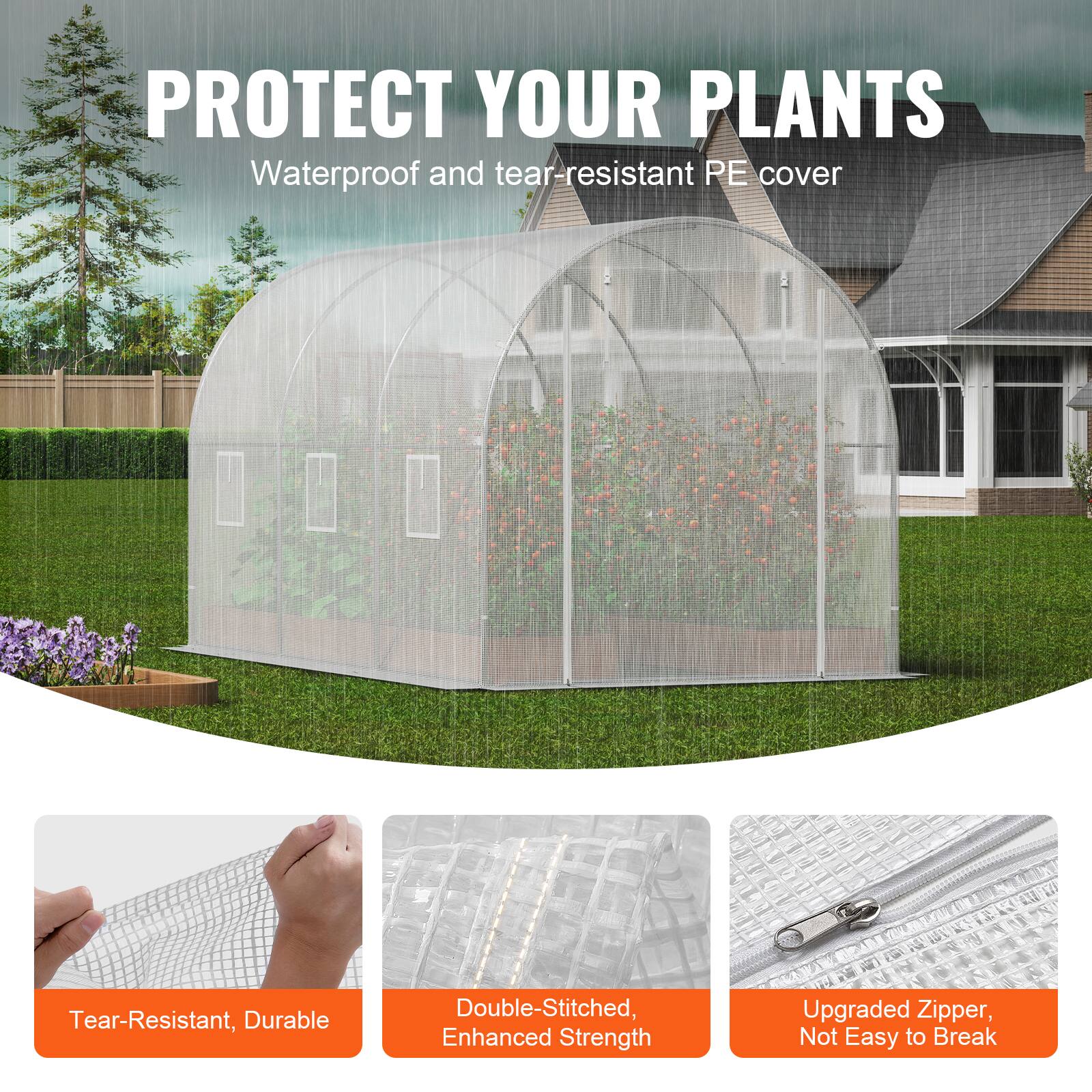 PROTECT YOUR PLANTS
Waterproof and tear resistant PE cover

Tear-Resistant, Durable
Double-Stitched, Enhanced Strength
Upgraded Zipper, Not Easy to Break