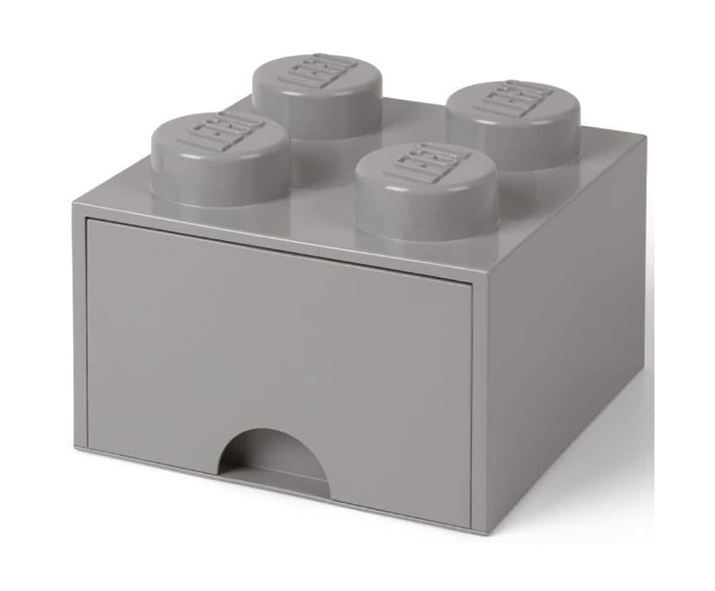 Room Copenhagen - LEGO Brick Drawer, 4 Knobs, 1 Drawer, Stackable Storage Box, Stone Grey - Gray