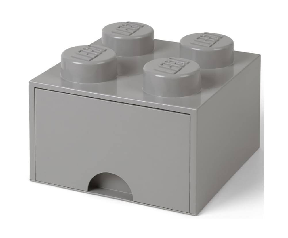 Front. Room Copenhagen - LEGO Brick Drawer, 4 Knobs, 1 Drawer, Stackable Storage Box, Stone Grey - Grey.