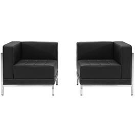 Emma + Oliver - Home Office Faux Leather 2 Piece Corner Chair Set with Ganging Clips - Black
