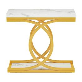 Kadyn - Sofa Side End Table, Modern Couch Table, Faux Marble Table Bedside Accent Table, Gold - White