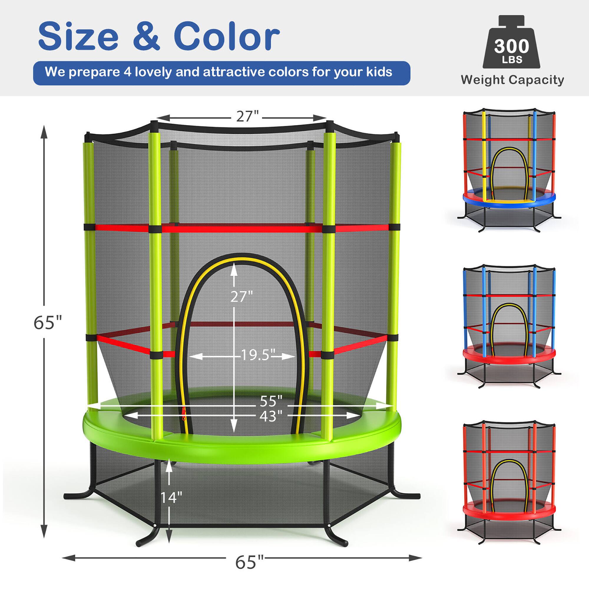 Size & Color  
We prepare 4 lovely and attractive colors for your kids  

Weight Capacity: 300 LBS  

Dimensions:  
- Height: 65"  
- Width: 65"  
- Depth: 55"  
- Seat Diameter: 43"  
- Seat Height: 14"  
- Arch Height: 27"  
- Arch Width: 19.5"