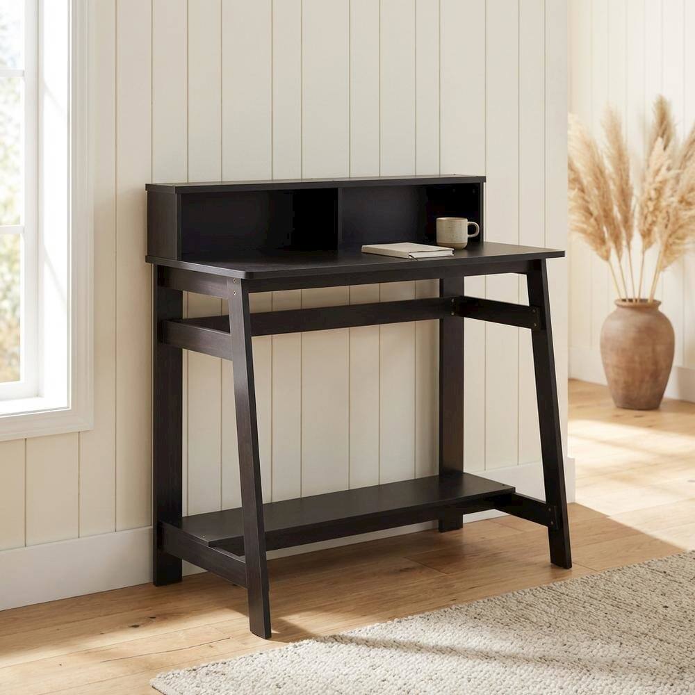 Left. BisonOffice - Espresso A Frame Computer Desk with Sleek Design and Sturdy Construction - Espresso.