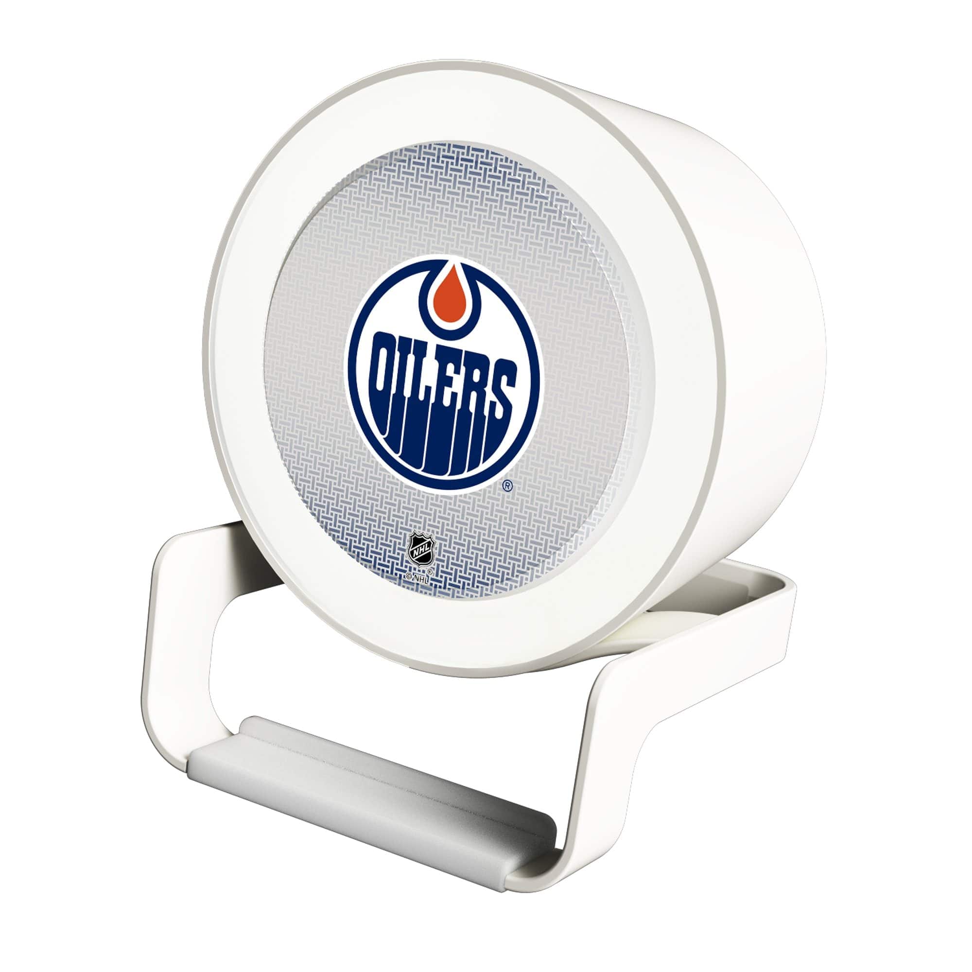 Front. Keyscaper - Edmonton Oilers Linen Print Nightlight Charger & Bluetooth Speaker - White.