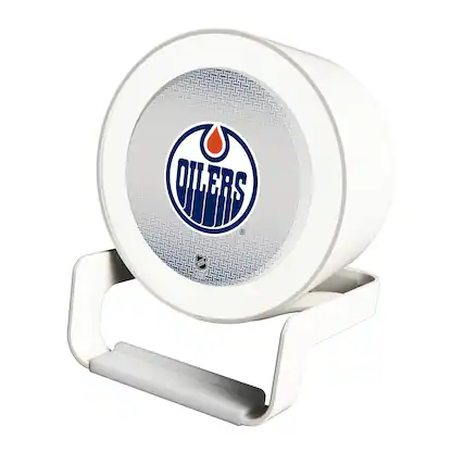 Front. Keyscaper - Edmonton Oilers Linen Print Nightlight Charger & Bluetooth Speaker - White.