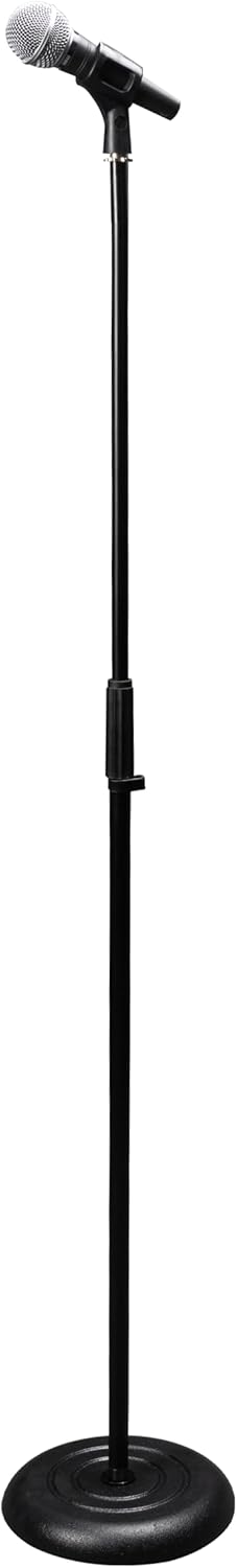 Angle. Gator Frameworks - Rok-it Tubular Microphone Stand With 10" Round Cast Iron Base & Twist Clutch Height Adjustment, Heavy Duty Construction.
