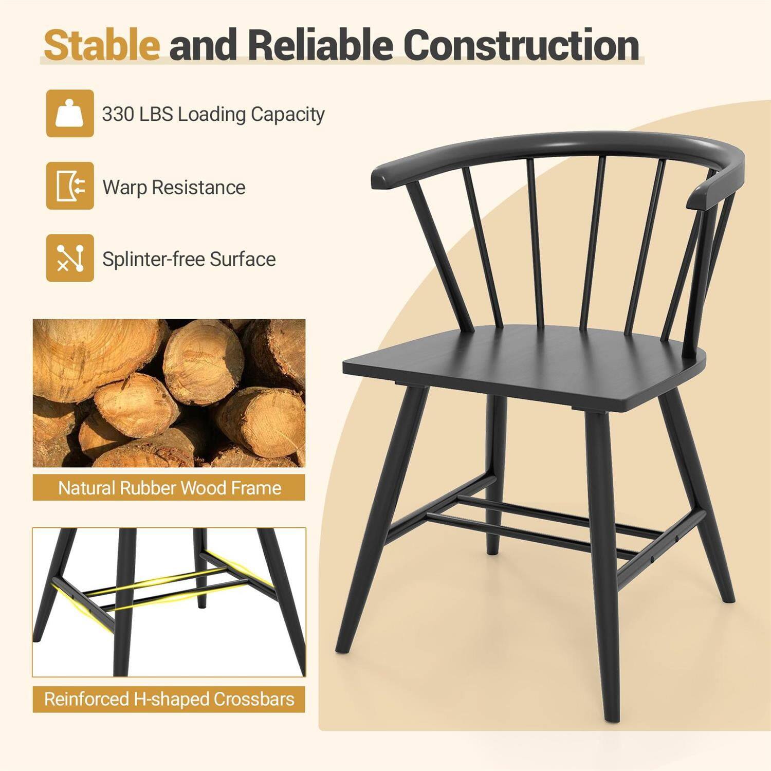 Stable and Reliable Construction

- 330 LBS Loading Capacity
- Warp Resistance
- Splinter-free Surface
- Natural Rubber Wood Frame
- Reinforced H-shaped Crossbars