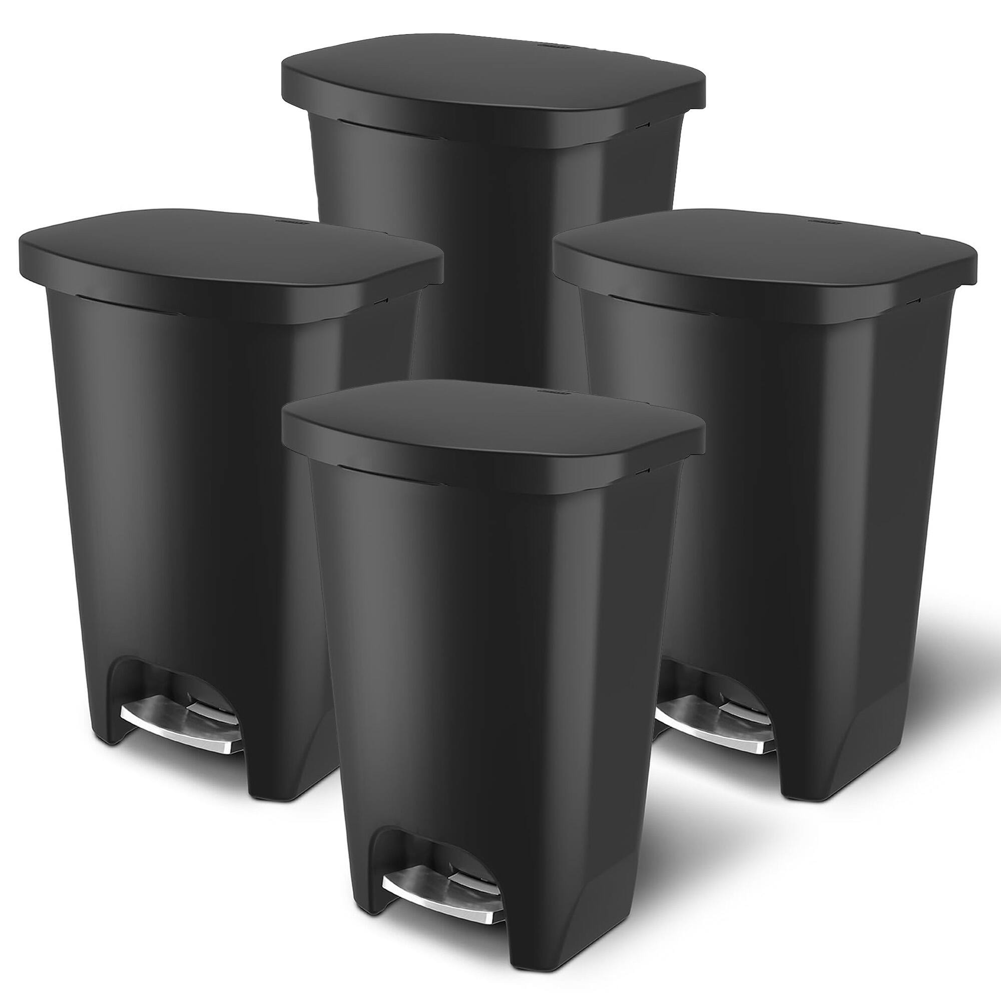 Front. Glad - Glad Trash Can w/ Lid, Stainless Pedal, Garbage Bag Rings, 13 Gal, Black, 4 Pack - Premium.