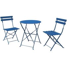 Decksplore - 3 Piece Foldable Patio Set, Bistro Set, Outdoor Table and Chairs,Weather-Resistant Outdoor/Indoor - Blue