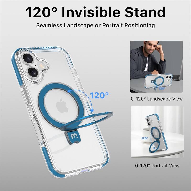 120° Invisible Stand, Seamless Landscape or Portrait Positioning, 0-120° Landscape View, 0-120° Portrait View