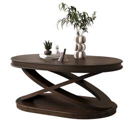 GOODSILO - Elegant Oval Wood Coffee Table with X-Shaped Base and Open Storage for Living Room and Home Office - Espresso