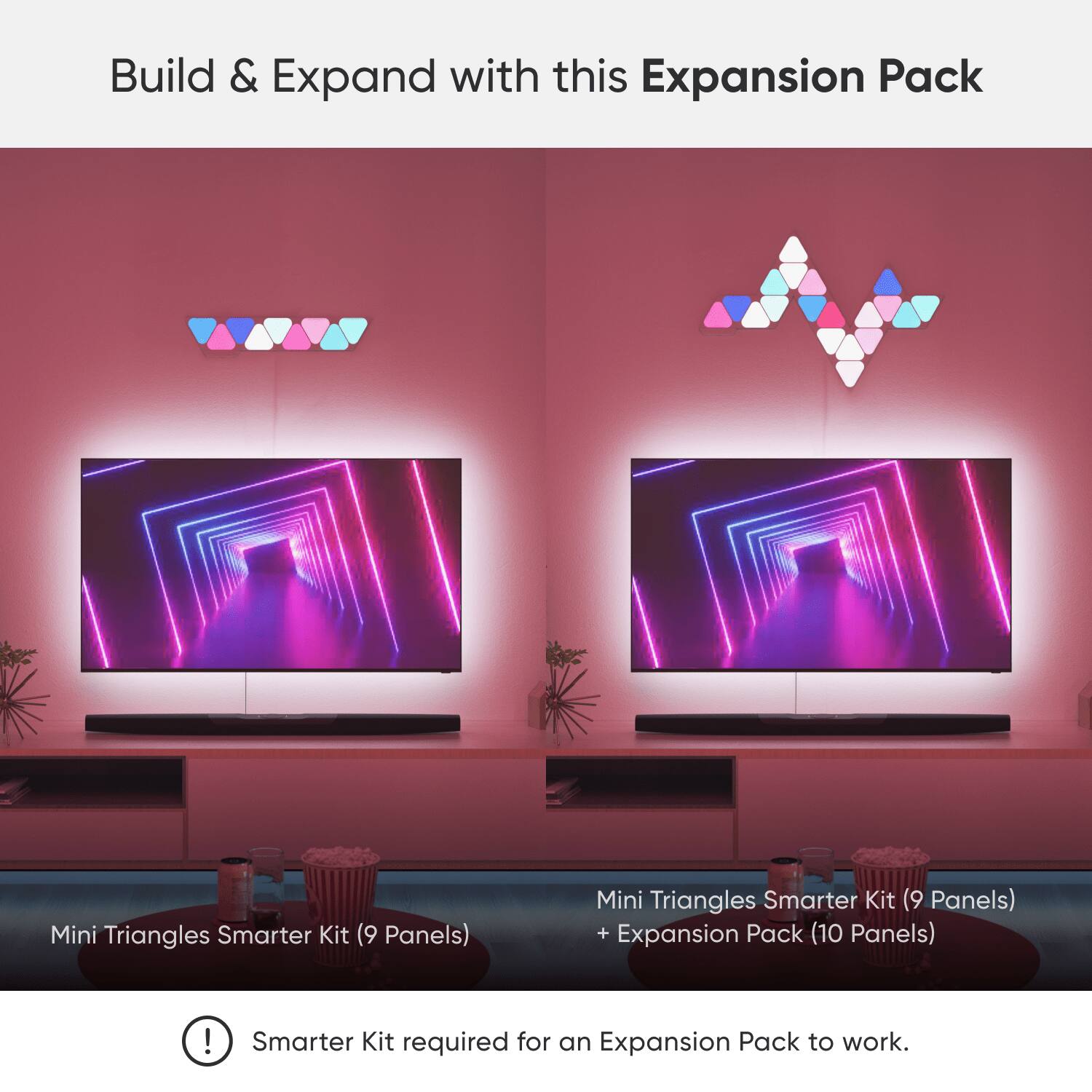 Build & Expand with this Expansion Pack Mini Triangles Smarter Kit (9 Panels) + Expansion Pack (10 Panels) ! Smarter Kit required for an Expansion Pack to work.