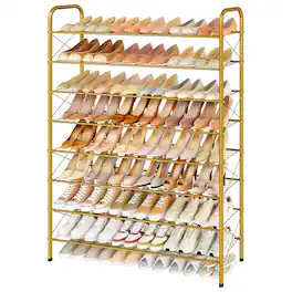 Hanke - Shoe Rack For Closet Durable Mesh Style Entryway Shelf Storage Organizer Hallway Bedroom Living Room Wardrobe - Gold 8 Tier