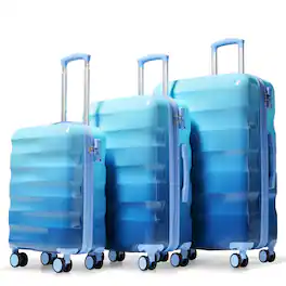 Chateau Abodes - Luggage Set 3 Piece, Hardshell Suitcases, PC+ABS, Vibrant Glossy Expandable Design (20"/24"/28") - Blue