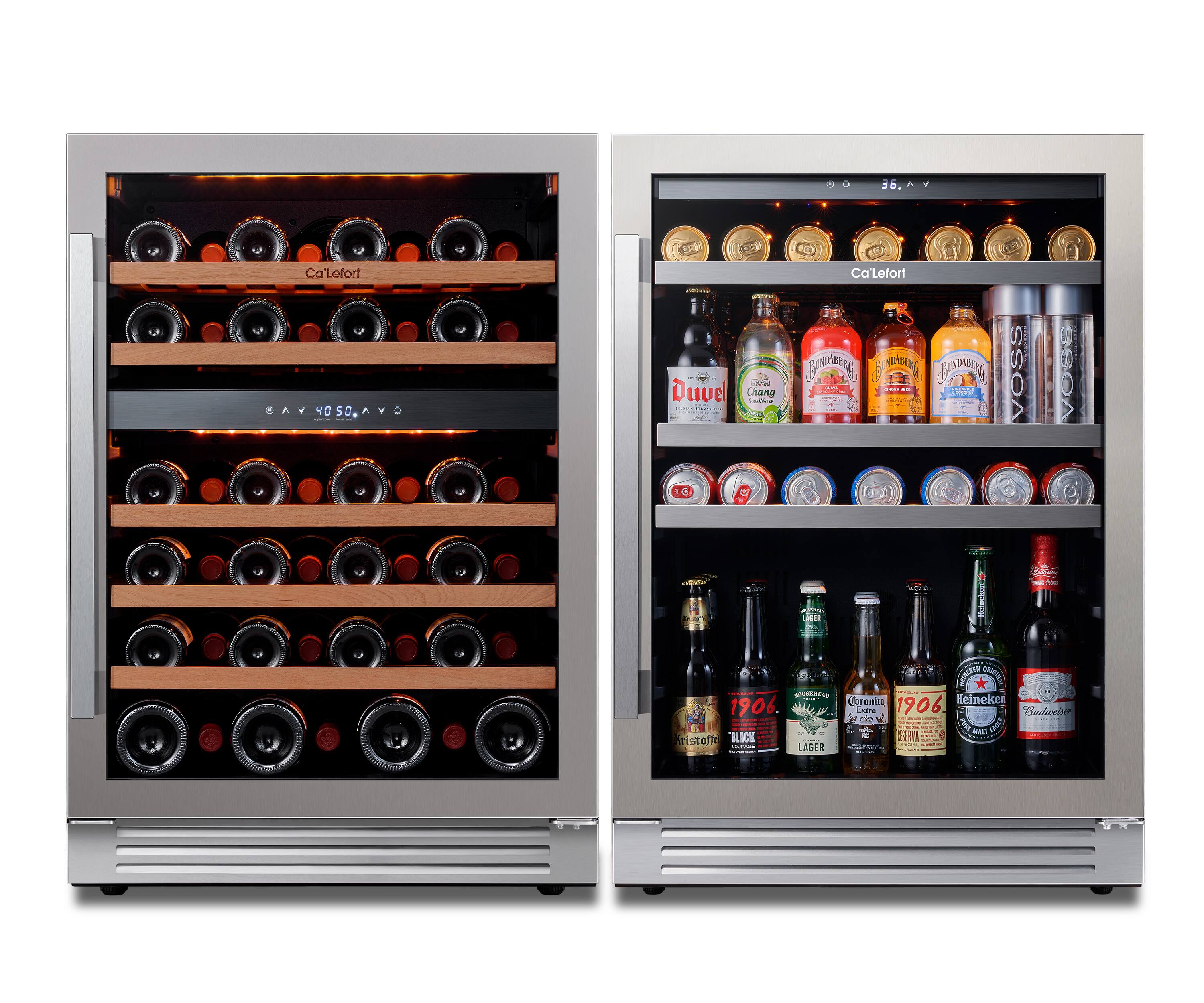 Ca'Lefort - 48 inch Wine and beverage cooler ， 11.3 Cu.ft, holds 180 cans & 46 bottles, built-in/freestanding，for home bar - Stainless Steel