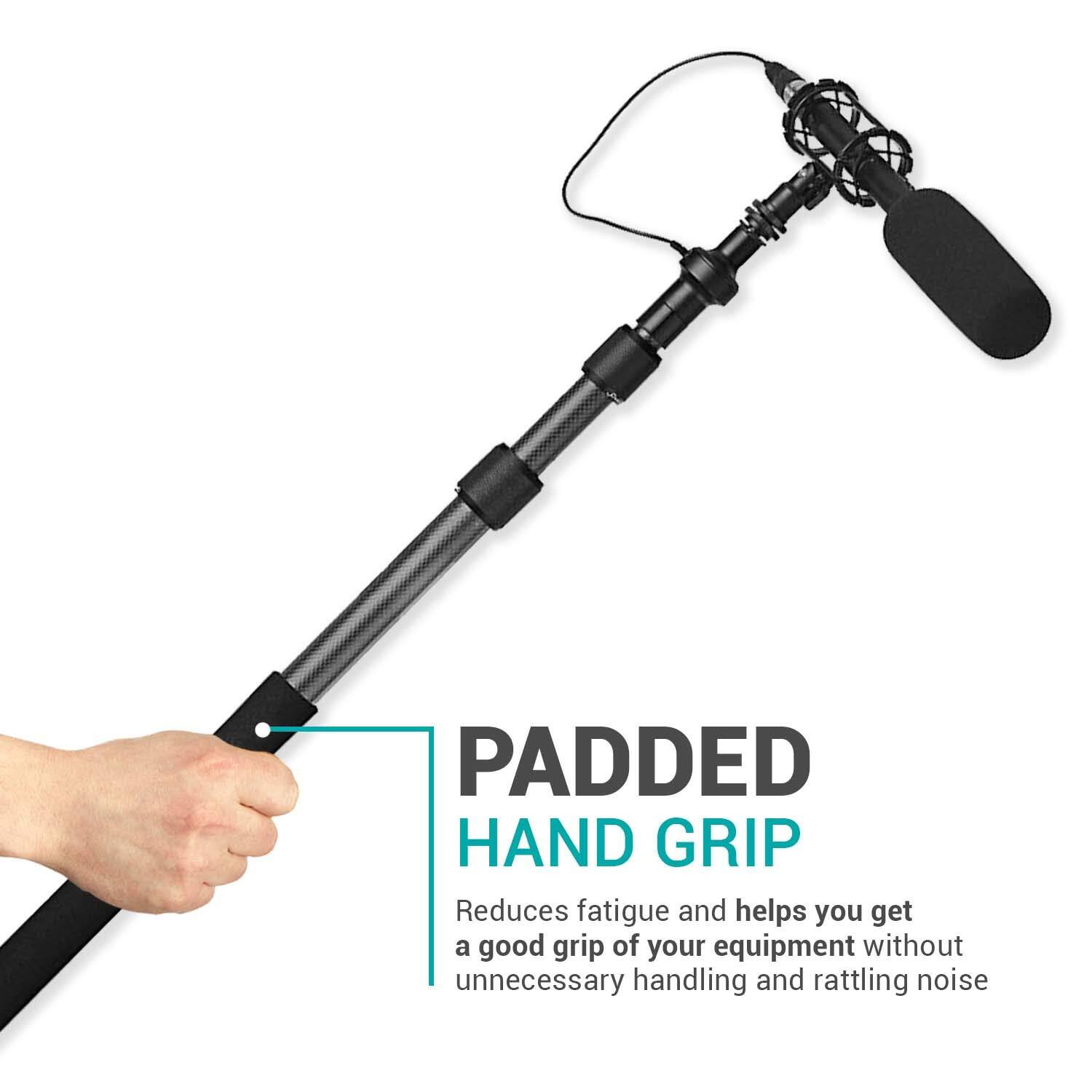 Padded Hand Grip  
Reduces fatigue and helps you get a good grip of your equipment without unnecessary handling and rattling noise
