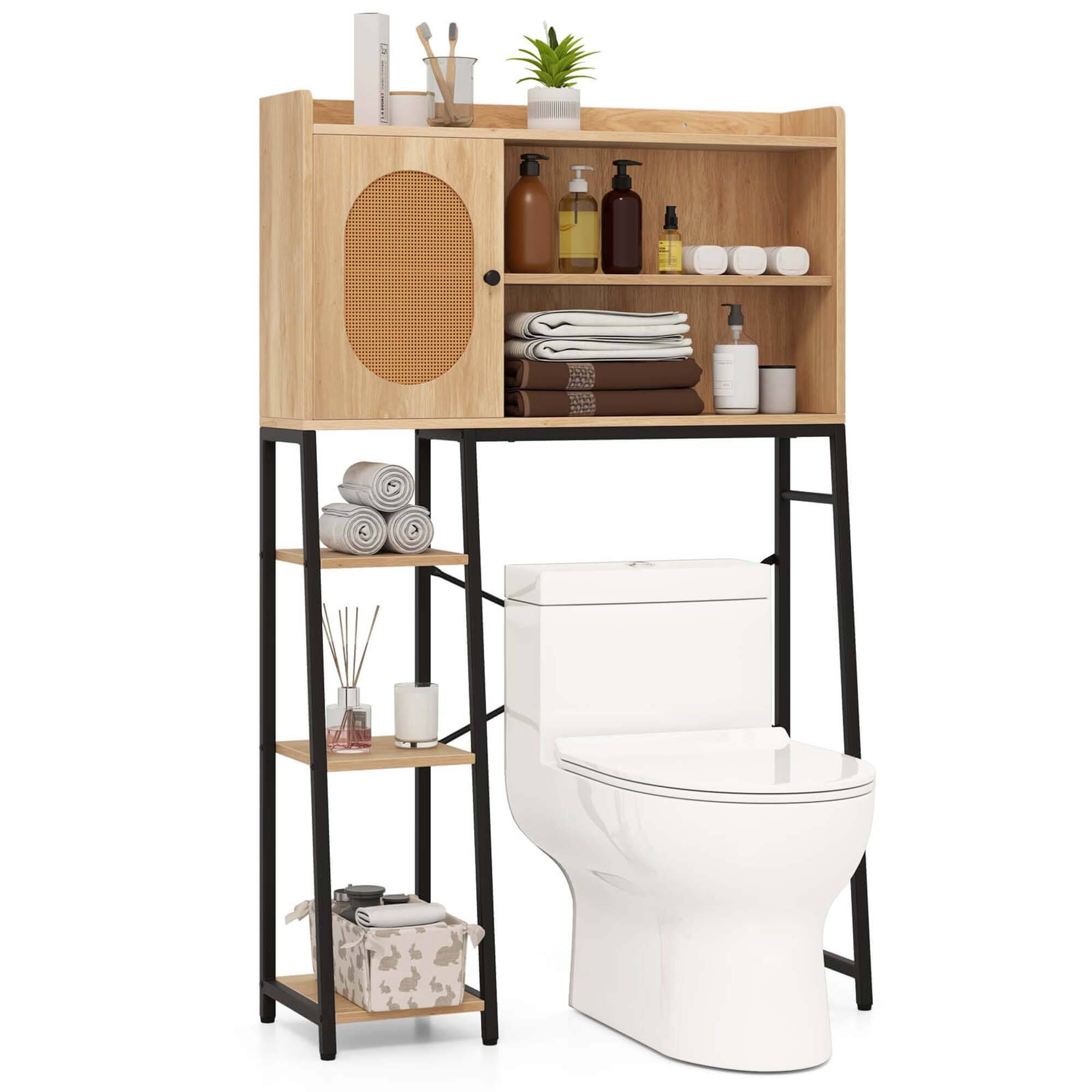 Alt View 9. Costway - Costway Over The Toilet Storage Cabinet Space-saving Toilet Organizer with PE Rattan Door - Beige.
