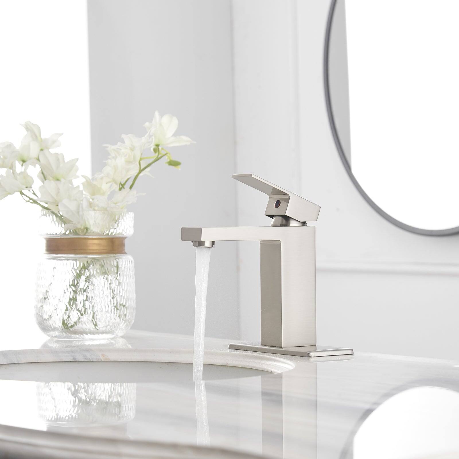 Alt View 2. Boyel Living - Single Handle Single Hole Bathroom Faucet with Deckplate Included and Pop Up Drain in Brushed Nickel - Brushed Nickel.