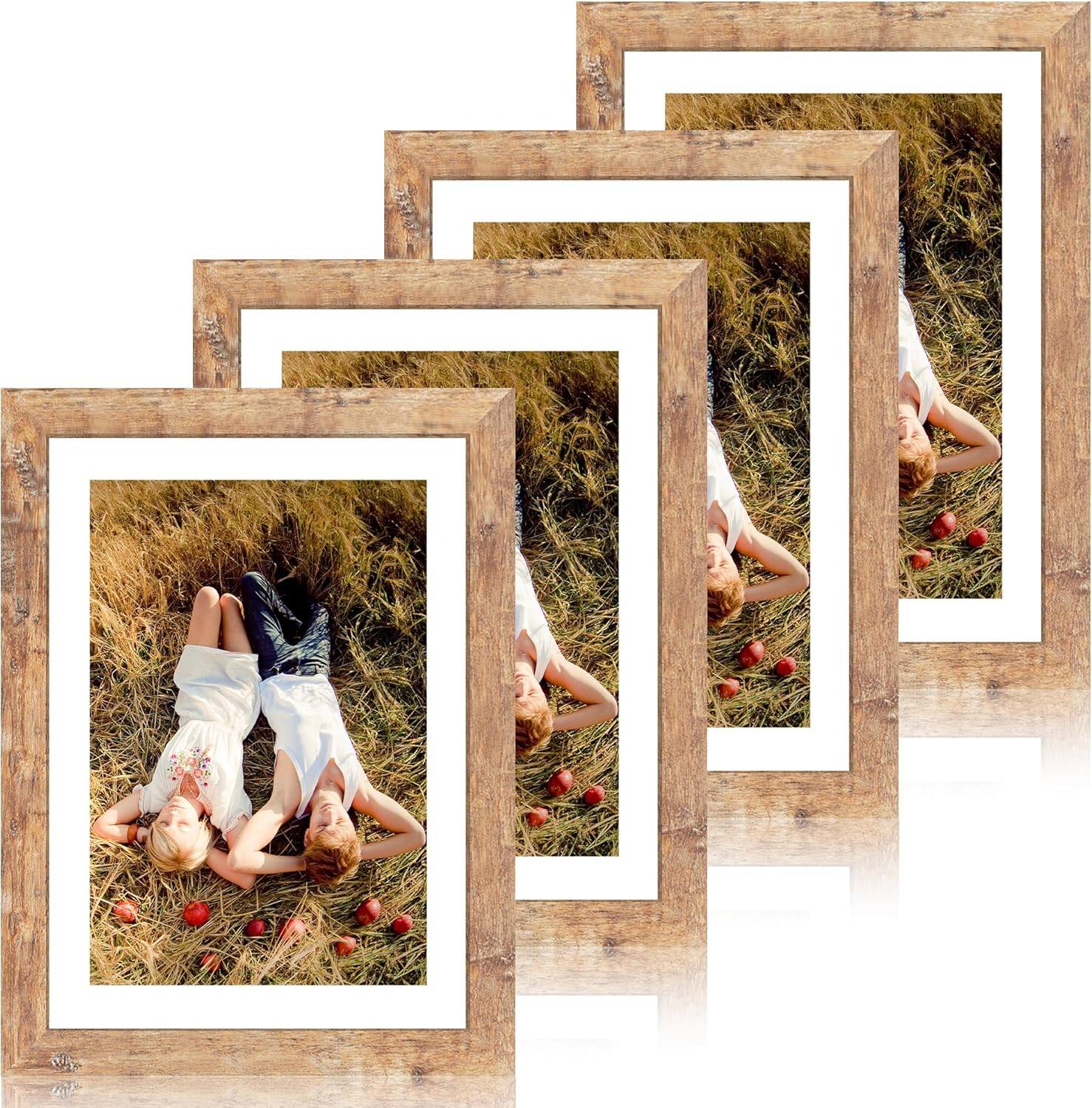 Alt View 4. blue - 8x10 Picture Frame Set of 4, High Definition Real Glass Rustic Brown Frame, 8 x 10 Wood Photo Frames for Deskt - colorDark Brown+size9X12.