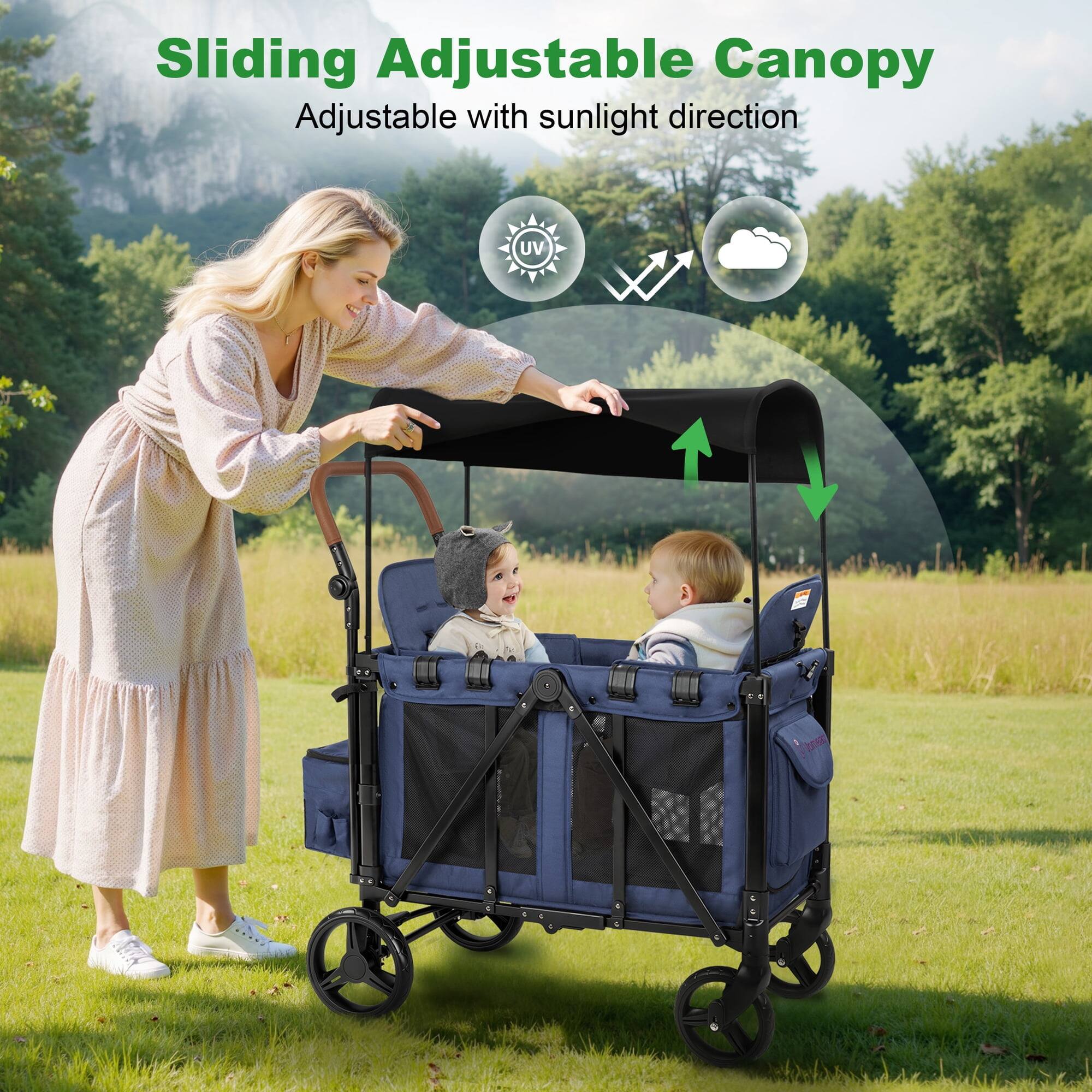 Sliding Adjustable Canopy  
Adjustable with sunlight direction  
UV