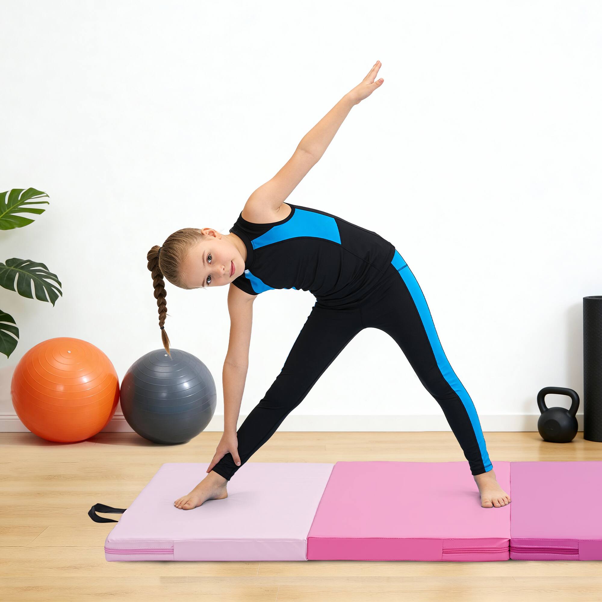 Angle. Ainfox - Ainfox 3'x6'x2'' 4-Panel Folding Gymnastics Mat, Exercise Gym Tumbling Yoga Mats for Home Aerobics Workout - Multi-Color.