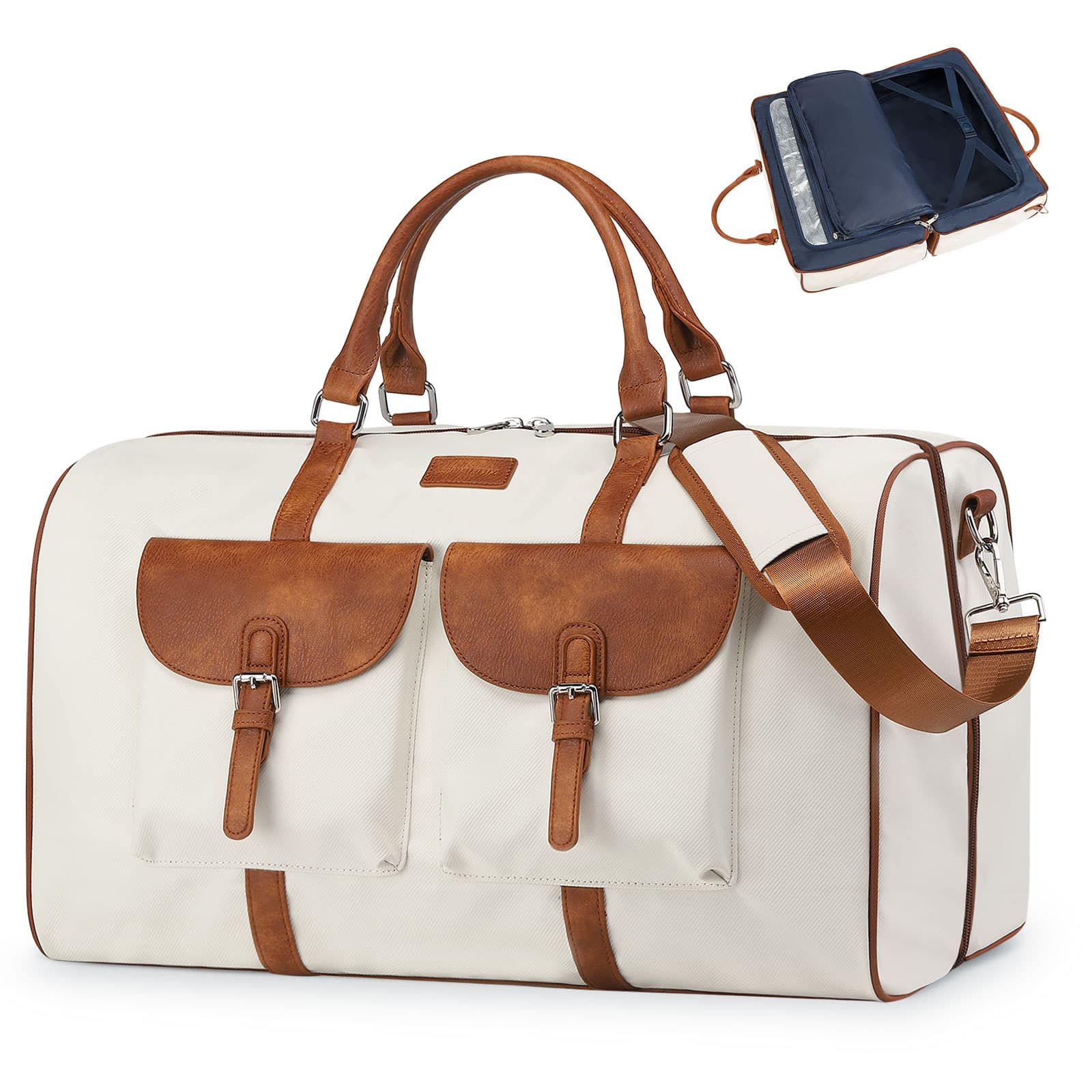 Unique Bargains - Lay-Flat Travel Duffel Bag for Women & Men Stylish Carry-On Weekend Bag with Laptop Compartment & Wet/Dry Storage - White-1pcs