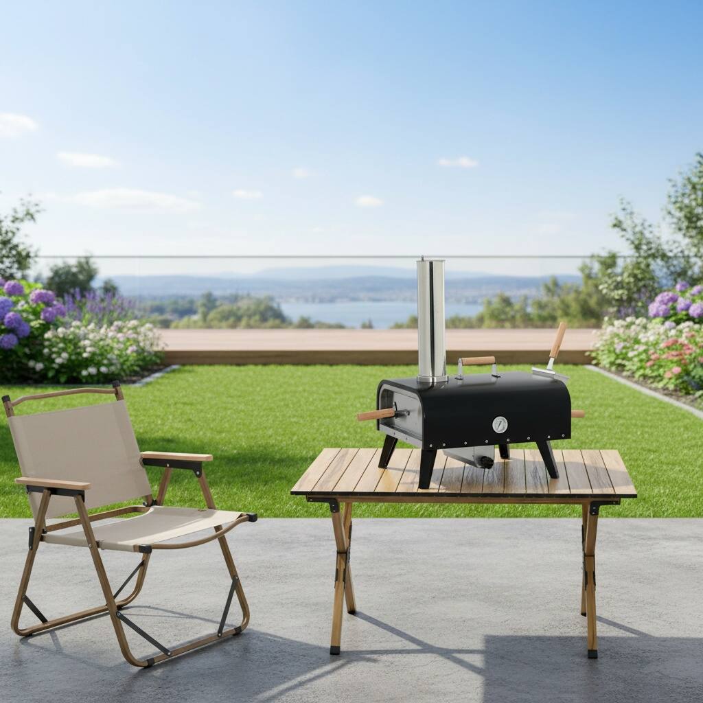 Alt View 6. Forest'nSky - Pizza Oven, Outdoor Wood-Fired with 12" Rotating Stone, Includes Peel & Waterproof Cover, Black - Black.