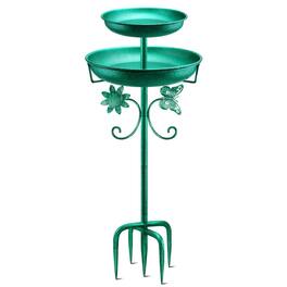 Dazzed Corner - 42" Tall Freestanding Bird Bath for Outdoors, Double Metal Bird Bath Feeder Bowls for Garden Patio Yard Lawn Decor - Green