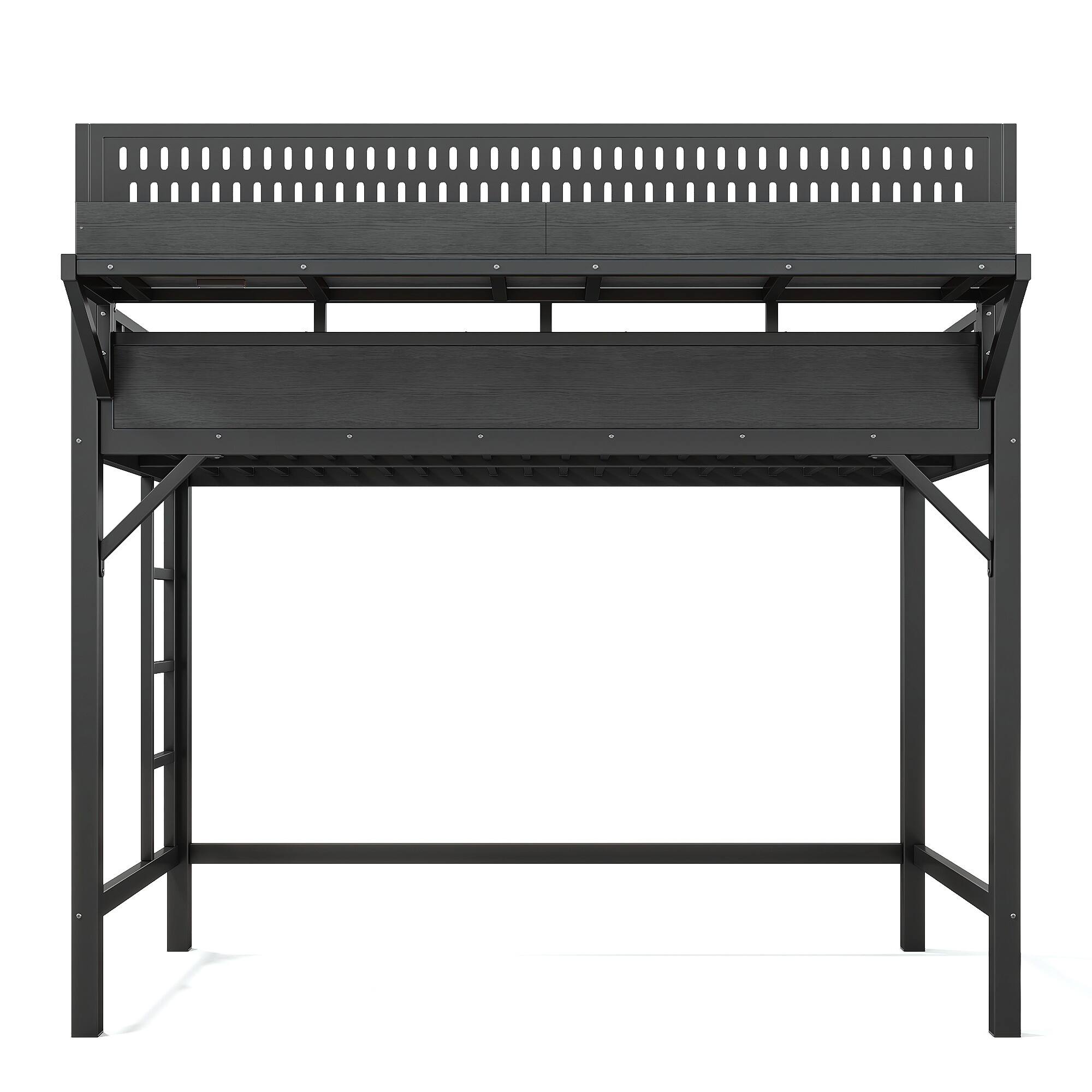 Alt View 2. Boyel Living - Twin XL Size Loft Bed Frame with Storage Shelves and Pegboard Metal Loft Bed - Black.
