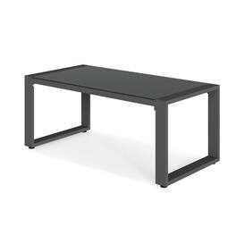Mondawe - 44" x 22" Aluminum Outdoor Coffee Table with Tempered Glass Top - Black+Grey