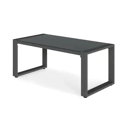 Front. Mondawe - 44" x 22" Aluminum Outdoor Coffee Table with Tempered Glass Top - Black+Grey.